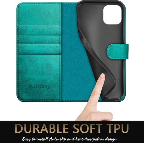 for iPhone 13 6.1" Genuine Leather Wallet case 【RFID Blocking】【4 Credit Card Holder】【Real Leather】 Flip Folio Book Phone case Protective Cover Women Men for Apple 13 case Light Brown in Saudi Arabia