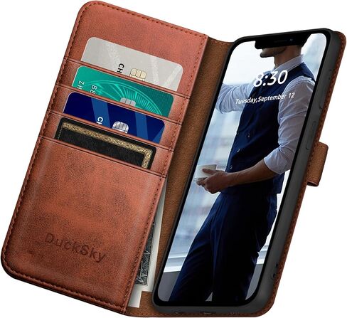 for iPhone 13 6.1" Genuine Leather Wallet case 【RFID Blocking】【4 Credit Card Holder】【Real Leather】 Flip Folio Book Phone case Protective Cover Women Men for Apple 13 case Light Brown in Saudi Arabia