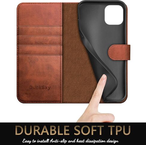 for iPhone 13 6.1" Genuine Leather Wallet case 【RFID Blocking】【4 Credit Card Holder】【Real Leather】 Flip Folio Book Phone case Protective Cover Women Men for Apple 13 case Light Brown in Saudi Arabia