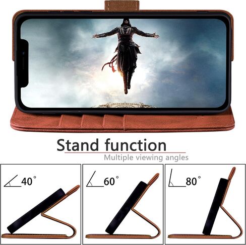 for iPhone 13 6.1" Genuine Leather Wallet case 【RFID Blocking】【4 Credit Card Holder】【Real Leather】 Flip Folio Book Phone case Protective Cover Women Men for Apple 13 case Light Brown in Saudi Arabia
