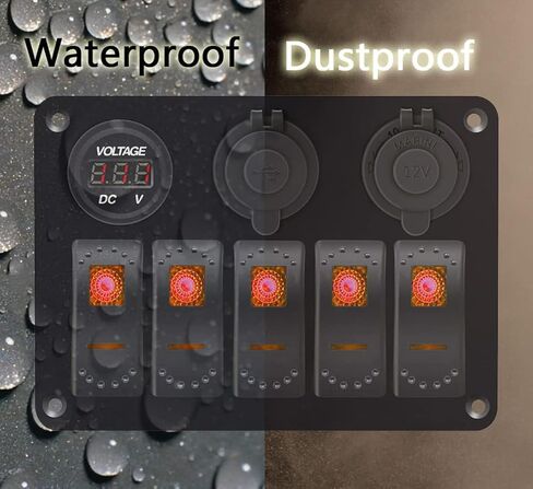 Garfour Waterproof Green Boat Rocker Switch Panel 3.1A Volt Dual USB Socket LED Light Voltmeter Cigarette Lighter Socket 5 Bang Rocker Switch Panel for Car RV SUV Boat in Saudi Arabia