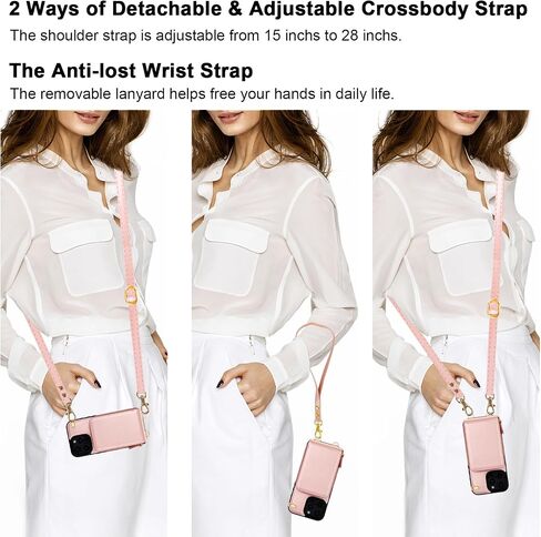 حافظة محفظة KIHUWEY Crossbody لهاتف iPhone 16 Pro Max، حافظة جيب بسحاب مع حامل بطاقة، حافظة حماية من جلد البولي يوريثان RFID مع مسند حزام معصم قابل للفصل 6.9 بوصة (ذهبي وردي) in Kuwait