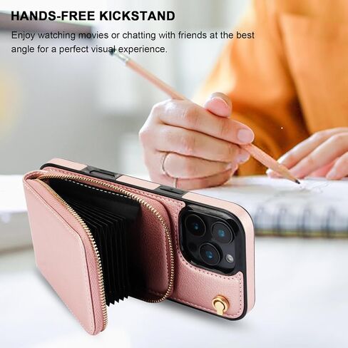 حافظة محفظة KIHUWEY Crossbody لهاتف iPhone 16 Pro Max، حافظة جيب بسحاب مع حامل بطاقة، حافظة حماية من جلد البولي يوريثان RFID مع مسند حزام معصم قابل للفصل 6.9 بوصة (ذهبي وردي) in Kuwait