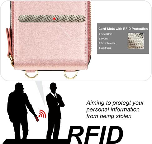 حافظة محفظة KIHUWEY Crossbody لهاتف iPhone 16 Pro Max، حافظة جيب بسحاب مع حامل بطاقة، حافظة حماية من جلد البولي يوريثان RFID مع مسند حزام معصم قابل للفصل 6.9 بوصة (ذهبي وردي) in Kuwait