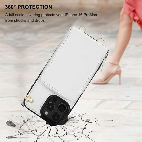 حافظة محفظة KIHUWEY Crossbody لهاتف iPhone 16 Pro Max، حافظة جيب بسحاب مع حامل بطاقة، حافظة حماية من جلد البولي يوريثان RFID مع مسند حزام معصم قابل للفصل 6.9 بوصة (ذهبي وردي) in Kuwait