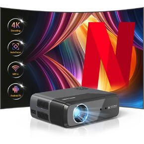 [ Netflix Official Licensed & Auto Focus ] Smart 4K Projector with WIFI6 Bluetooth,2024 Portable Home Theater Movie Projector with Android TV 11.0,Native 1080P Full HD Projector with Dolby,10000+ Apps