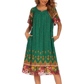 Ekouaer Womens Nightgown Short Sleeve House Dress with Pockets-Floral Print Mumu Dress Mumus for Women with Pockets Butterfly Sleep Dress S-XXXL