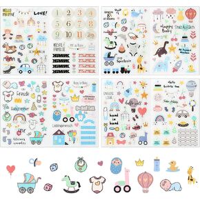 212Pcs Welcome Baby Girl Boy Stickers, Newborn Stickers, Baby's First Year Planner Sticker Pack, Baby Shower Stickers, Baby Monthly Milestone Stickers for Decorating, Planning, Scrapbooking