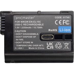 ProMaster Li-ion Battery for Nikon EN-EL15c with USB-C Charging, (Model 61740)