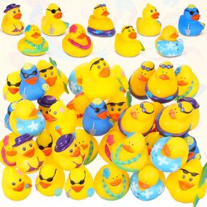 Lenwen 36 Pcs Summer Beach Surfing Small Rubber Ducks Float Mini Duck Bathtub Toys Summer Theme Novelty Funny Squeeze Duck for Birthday Party Favor Swimming Pool Bath Toy Decoration Gift Supplies