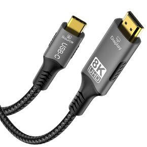 FDBRO USB C to HDMI 2.1 Cable 8K@60Hz 4K@120Hz [Thunderbolt 3/4 Compatible] Type-C to HDMI Cord Compatible with MacBook Pro/Air, Surface Pro, iPad and More (Gray & Black, 6.6FT/2M)