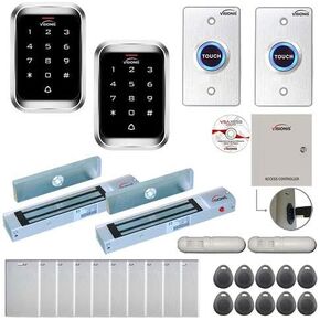 Visionis FPC-7925 Two Door Access Control Electromagnetic Lock Outswing Door 1200lbs TCP/IP Wiegand Controller Box, Outdoor Weatherproof Keypad/Reader, EM MFR Compatible, Software, PIR Motion