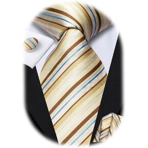 مجموعة ربطات عنق مخططة للرجال من Hi-Tie، مجموعة ربطات عنق برتقالية فاتحة للرجال، ربطات عنق رسمية منسوجة مع منديل لحفلات الزفاف التجارية