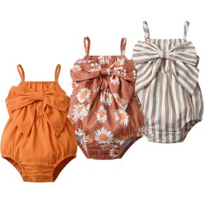 Infant Baby Girl 3 Pack Solid Romper Summer Sling One Piece Jumpsuits Clothes Sets