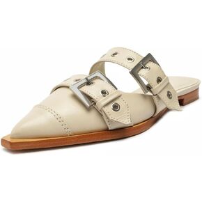 KaroNairy Wide Buckle Ballet Flats for Women Pointy Toe Mary Jane Flat Square Toe Flats Pumps Ballerina Shoes pearl9 White