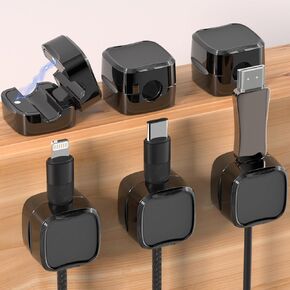 6Pcs Magnetic Cable Clips, Mini Cord Organizer Holder, Hidden Charging Cable Clip Adhesive Wire Straps Management Holder Keeper for Car Home Office Kitchen (Black 6PCS)