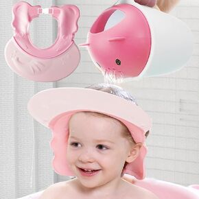 Shower Cap for Kids,Baby Shower Cap Hair Washing Hat Silicone Cap Adjustable Size Visor Head Protector Shampoo Cap for Toddler, Baby, Kids Pink