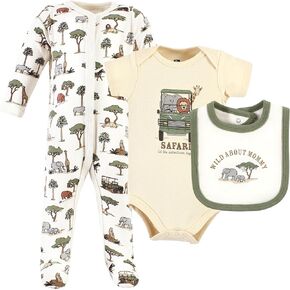Hudson Baby Unisex Baby Cotton Sleep and Play, Bodysuit and Bandana Bib Set, Dinosaur Adventures, 3-6 Months