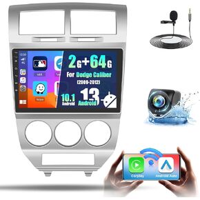 [2+64G] for Dodge Caliber 2006-2012 Android 13 Car Stereo with Wireless Carplay Android Auto Mirror Link, 10.1’Touchscreen Radio WiFi/GPS/FM/RDS/Bluetooth/SWC/Waterproof Night Backup Cam Mic