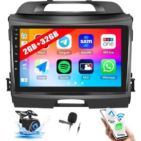 2G+32G Car Stereo Radio for Kia Sportage 2010-2016 with Wireless Apple Carplay Android Auto 9'' Android 13 Radio Touch Screen Car Radio with GPS Navigation Bluetooth WiFi FM RDS Radio HD Backup Camera