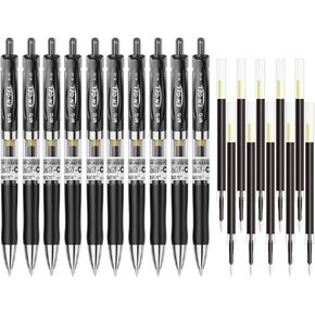 M&G 10PCS Gel Pens Set +10Gel Pen Refills, Black Gel Pen Medium Point, Retractable Eco-Friendly Gel Ink Rollerball Pens with Premium Ink & Comfort Grip for Smooth Writing
