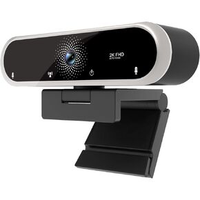 Webcam 2K with Microphone and Webcam Cover Plug and Play with Auto Light Correction for Laptop PC Desktop for Live Streaming Video Call Conference Online Lessons Game