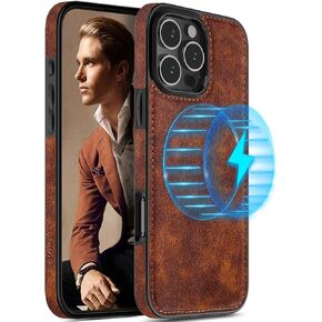 LOHASIC for iPhone 16 Pro Max Leather Case Compatible with MagSafe, Slim Luxury PU Non-Slip Grip Rugged Bumper Shockproof Full Body Protective Cover Phone Cases for iPhone 16 Pro Max 6.9 inch - Brown