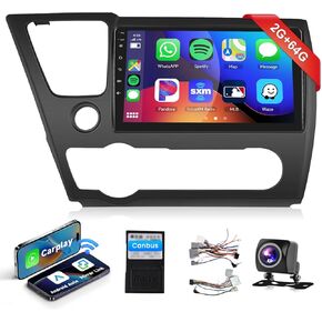 2G+64G Car Radio Stereo for Honda Civic 2013 2014 2015 2016 2017 with 9" 1080P IPS Touch Screen Wireless CarPlay/Android/Auto/Bluetooth/GPS/WiFi/RDS Radio/16 EQ Backup Camera