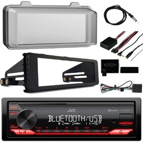 Single DIN AM/FM USB AUX Bluetooth Digital Media Receiver W/Cover - Bundle with Install Dash Kit + Handle Bar Control + Wired Antenna for 98 2013 Touring FLHT FLHX FLHTC Motorcycle Bike