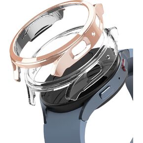 Ringke Slim [Anti-Yellowing Material / 2 Pack] Compatible with Samsung Galaxy Watch 5 44mm Case for Minimalist, Solid Transparent Cover + Extra Color for Women, Men - Clear + Chrome Rose Gold
