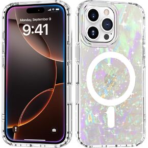 Tksafy for iPhone 16 Pro Max Case, Compatible with MagSafe, Cute Glitter Pearl Design for Women and Girls, Hard PC Protective Bumper Phone Case for iPhone 16 ProMax 6.9-inch 2024, Cloud
