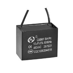 YOKIVE Ceiling Fan Capacitor CBB61, Metallized Polypropylene Film Capacitor Great for Fans Pumps Motors Running (10uF 450V AC 2 Wires 48x28x39mm)