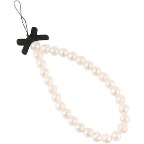 White Mobile Phone Case Decorations Chain Black Bow White Pearl Beaded Phone Lanyard Wrist Strap Anti Lost Phone Charm Strap Fashion Phone Case Keychain Wallet Decoration Accessories