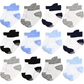 GRPSKCOS Baby Non Slip Socks 12 Pairs Toddler Grip Socks Anti Skid Ankle Socks for 0-12 Months 1-5 Years Infant Boys Girls