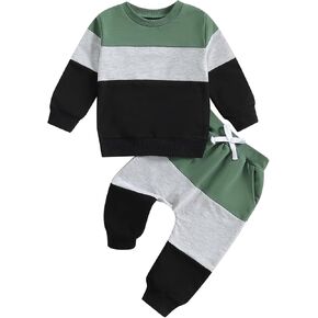 Fall Winter Baby Boy Clothes Color Block Outfit Long Sleeve Sweatshirt Pants Sweatsuit Little Boy Baby Outfits