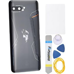Black Acrylic Glass Back Panel Cover Replacement for Asus ROG Phone II ZS660KL with Pre-Install Adhesive Rear Camera Frame Rear Camera's Lens and Installation Instruction Tool Kit