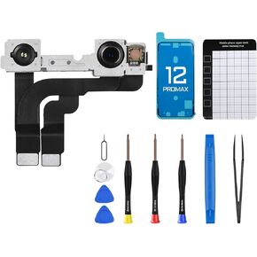 for iPhone 12 PRO MAX Front Camera Replacement Repair 12MP 6.7" 12PROMAX OEM Facing Lens Module Part Structured Light Receiver Transmitter Flex Connector Fix Tools Kit A2342 A2410 A2411 A2412