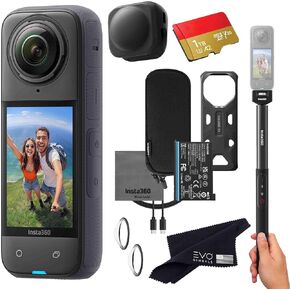 Insta360 X4 Power Selfie Stick Bundle - Waterproof 360 Action Camera with 1/2"" 48MP Sensors, 8K 360 HDR Video,|Bundle Includes Power Selfie Stick,Lens Cap (No Card), Black