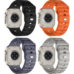 Sport Bands Compatible with Apple Watch Ultra Band 49mm 45mm 44mm 42mm for Men, Ultra Wide Soft Silicone Waterproof Replacement Strap Wristbands for Ultra 2 iWatch Series 8 7 6 5 SE Ultra, 4 Packs