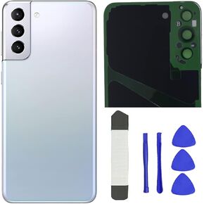 Galaxy S21 Plus Back Glass Replacement Back Glass Cover Waterproof with Camera Glass Lens and Tape Parts for Samsung Galaxy S21+ S21 Plus 5G + Tools (Phantom Silver)