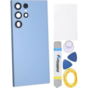 Sky Blue Acrylic Glass Back Cover Replacement for Samsung Galaxy S22 Ultra 5G with Rare Camera's Frame and Glass Cover Pre-Cut Adhesive and Installation Instruction Tool Kit are Include