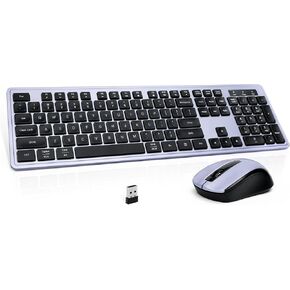Wireless Keyboard and Mouse, 2.4GHz Cordless Keyboard Mouse Combo, Optical Mouse, Plug and Play USB Receiver, Compatible with Windows, Mac, Laptop, and PC (Black Purple)