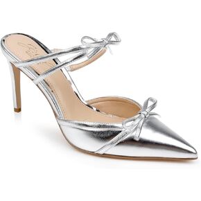 Jewel Badgley Mischka Klarise II Metallic Pointed Toe Double Bow Mules