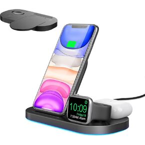 Wireless Charger 3 in 1 Charging Station Qi-Certified Fast Charging stand for 12/12 Pro/11/XS/XR/X/8, Watch Series 6/5/4/3/2, for AirPods 2/Pro