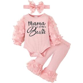 Baby Girl Clothes Newborn Outfits 3D Butterfly Long Sleeve Romper Flare Pants with Bow Headband Set 0-18 Months