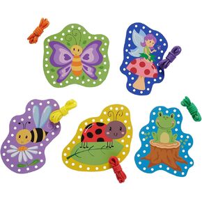 Serabeena Fairy Kids Lacing Cards - Colorful Lacing Cards for Kids Ages 3-5 Plus - Lace Up Sewing Cards - Develops Hand-Eye Coordination & Fine Motor Skills - 5 Sewing Animals for Kids with Laces