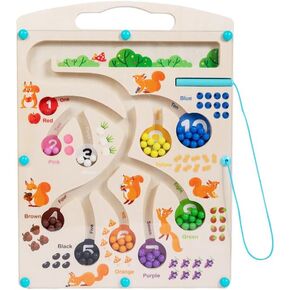 Magnetic Color & Number Maze - Montessori Wooden Color Matching Learning Counting Puzzle Board - Toddler Fine Motor Skills Toys for Boys Girls 3 4 5 Years Old