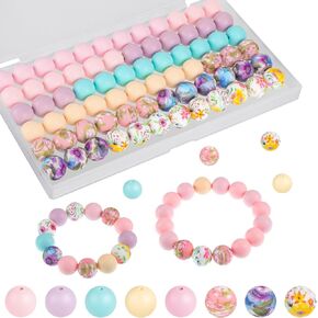 80 Pcs 15mm Silicone Beads, 8 Colors Pink Silicone Beads for Keychain Making Bulk Silicone Beads 15mm for Bracelet Necklace Pen in Kuwait