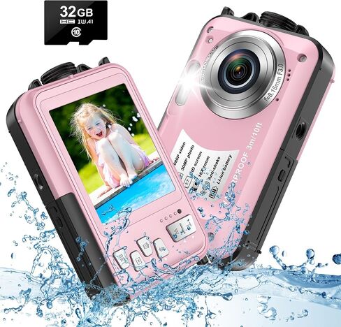 كاميرا تحت الماء مع بطاقة 32 جيجابايت نقطة واطلاق النار كاميرا مقاومة للماء 10FT 30MP 1080P FHD فيديو مدمج محمول 16X تكبير كاميرا رقمية مقاومة للماء للأطفال الغطس in Saudi Arabia