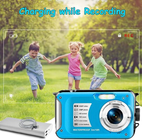 كاميرا تحت الماء مع بطاقة 32 جيجابايت نقطة واطلاق النار كاميرا مقاومة للماء 10FT 30MP 1080P FHD فيديو مدمج محمول 16X تكبير كاميرا رقمية مقاومة للماء للأطفال الغطس in Kuwait
